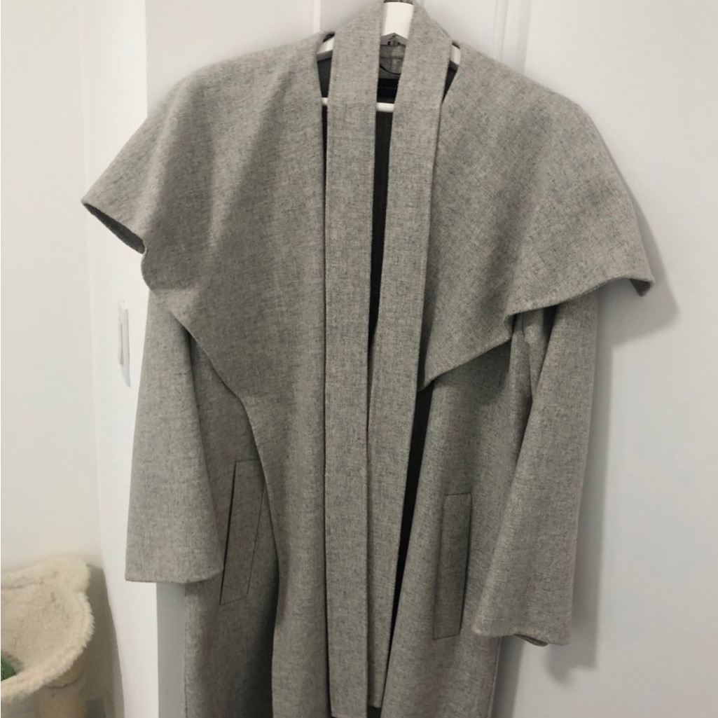 Zara Gray Drape Wool Coat